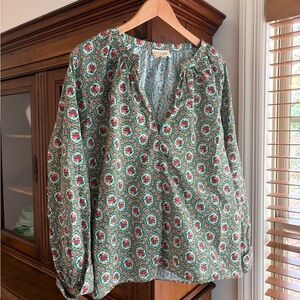 Sezane Green and Red Patterned Blouse
